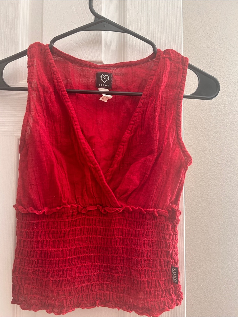 XOXO Bright Red Smocked V-Neck Tank Top